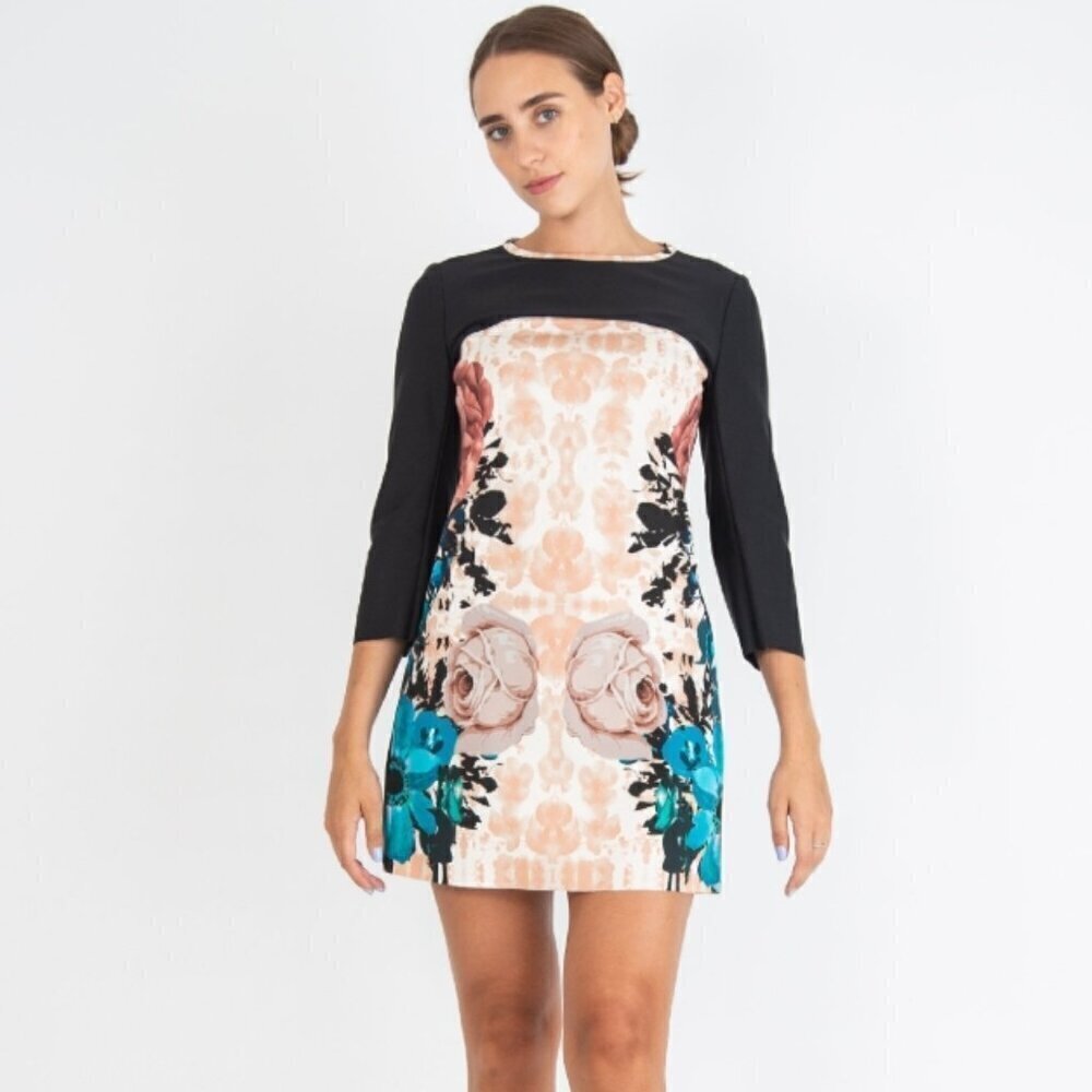 Pinko Floral Front/Black Back 3/4 Sleeved Dress